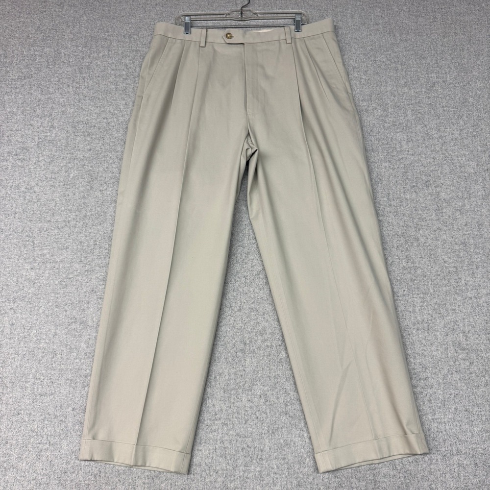 Enro Platinum Dress Pants 38x30 Khaki Tan Pleated Cuffed Cotton Chino Trousers